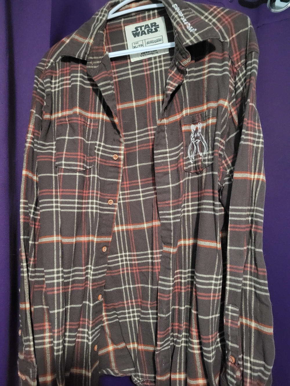 Cakeworthy Star Wars Men’s Brown Plaid Flannel Shirt